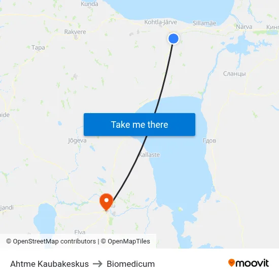 Ahtme Kaubakeskus to Biomedicum map