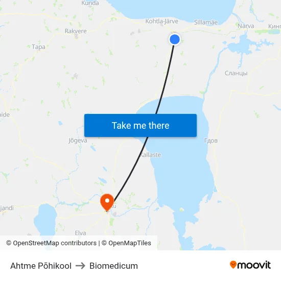 Ahtme Põhikool to Biomedicum map