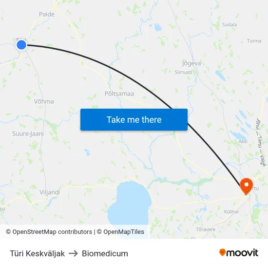 Türi Keskväljak to Biomedicum map