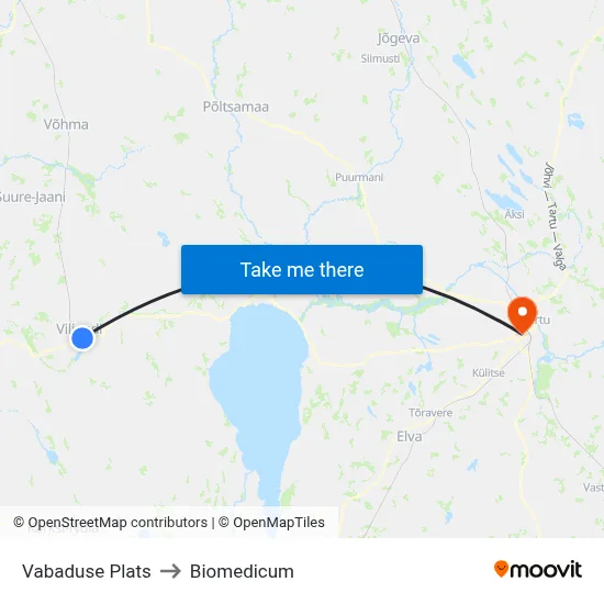 Vabaduse Plats to Biomedicum map