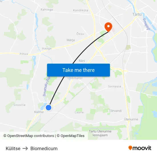 Külitse to Biomedicum map