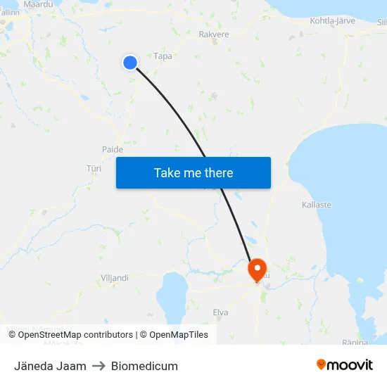 Jäneda Jaam to Biomedicum map