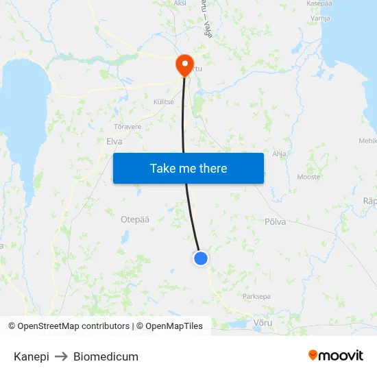 Kanepi to Biomedicum map