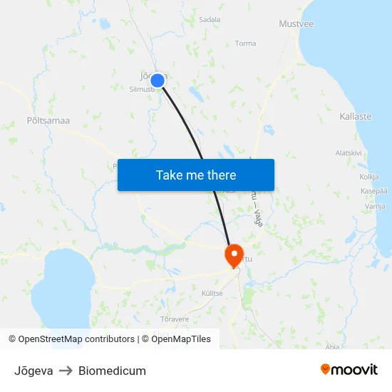 Jõgeva to Biomedicum map