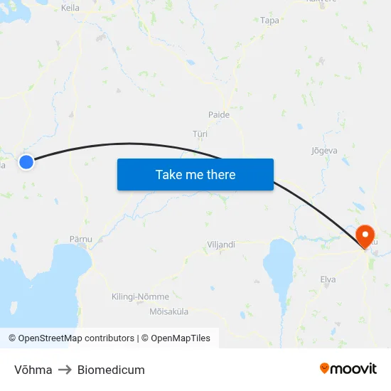 Võhma to Biomedicum map