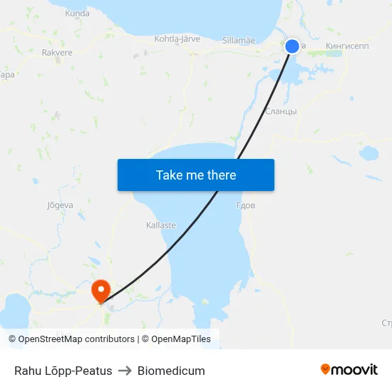 Rahu Lõpp-Peatus to Biomedicum map