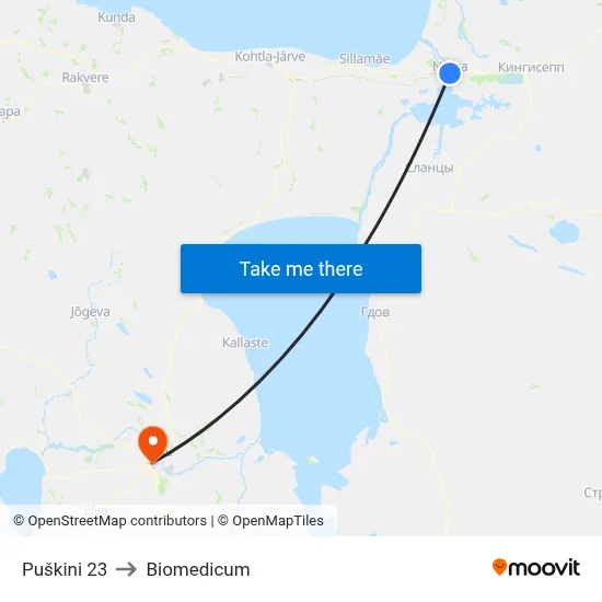 Puškini 23 to Biomedicum map
