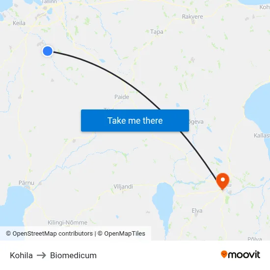 Kohila to Biomedicum map
