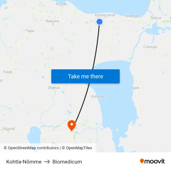 Kohtla-Nõmme to Biomedicum map