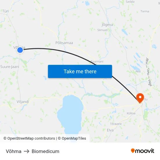 Võhma to Biomedicum map