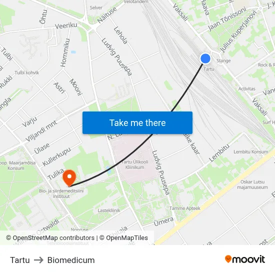 Tartu to Biomedicum map
