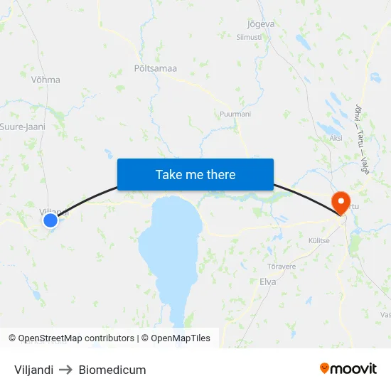 Viljandi to Biomedicum map