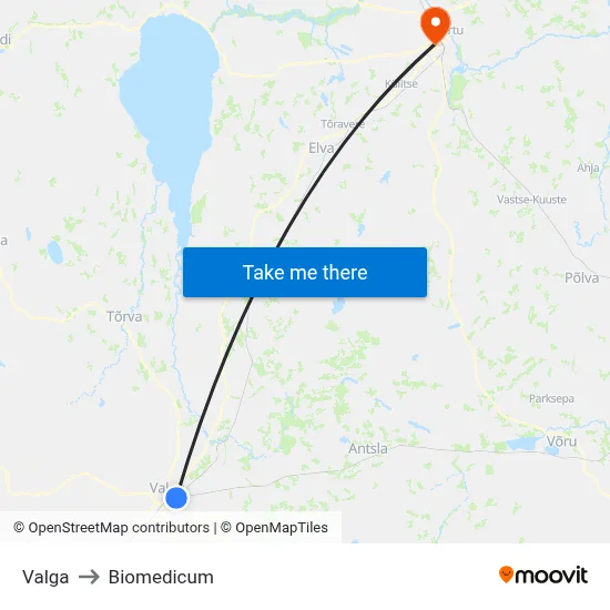 Valga to Biomedicum map