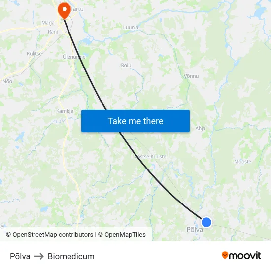 Põlva to Biomedicum map