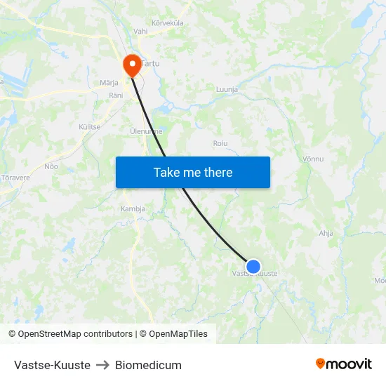 Vastse-Kuuste to Biomedicum map