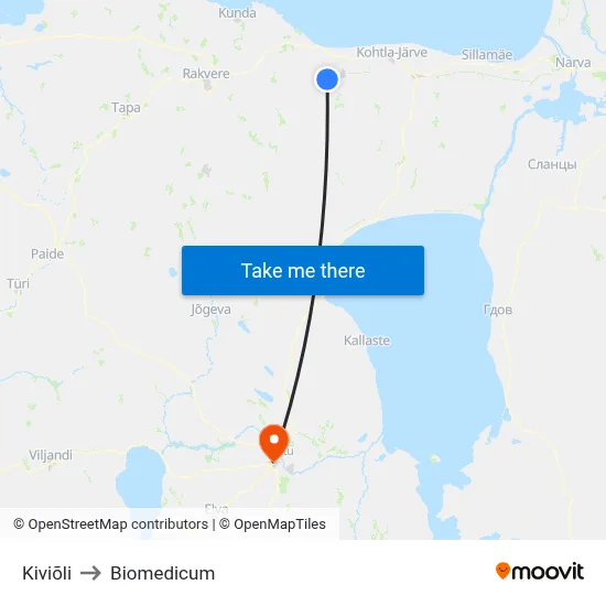 Kiviõli to Biomedicum map