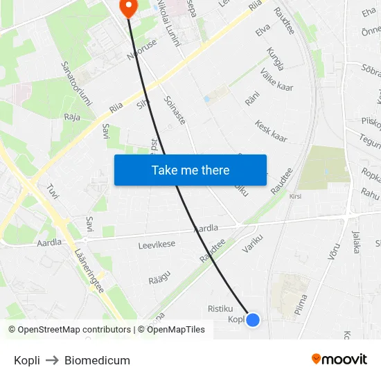 Kopli to Biomedicum map