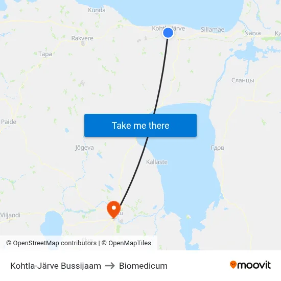Kohtla-Järve Bussijaam to Biomedicum map
