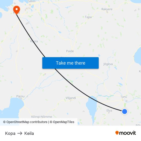 Kopa to Keila map