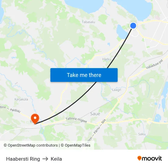 Haabersti Ring to Keila map
