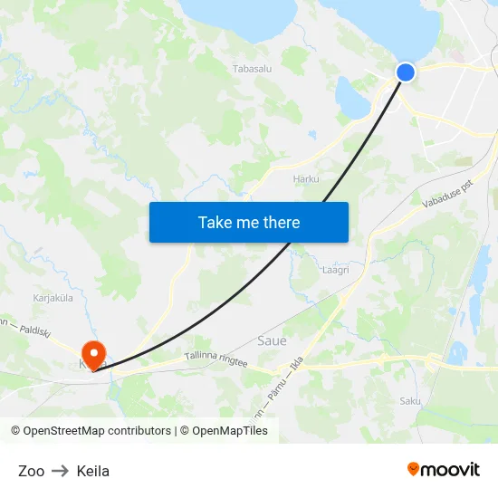 Zoo to Keila map
