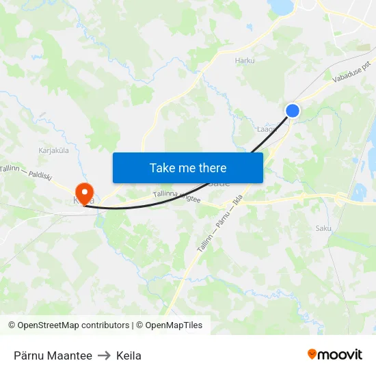 Pärnu Maantee to Keila map