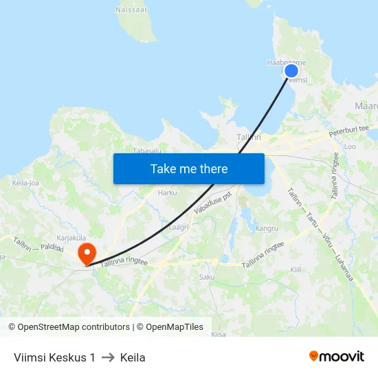 Viimsi Keskus 1 to Keila map