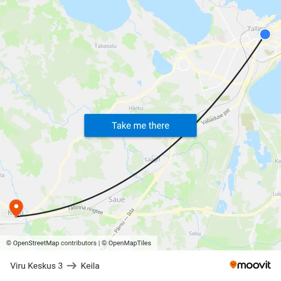 Viru Keskus 3 to Keila map