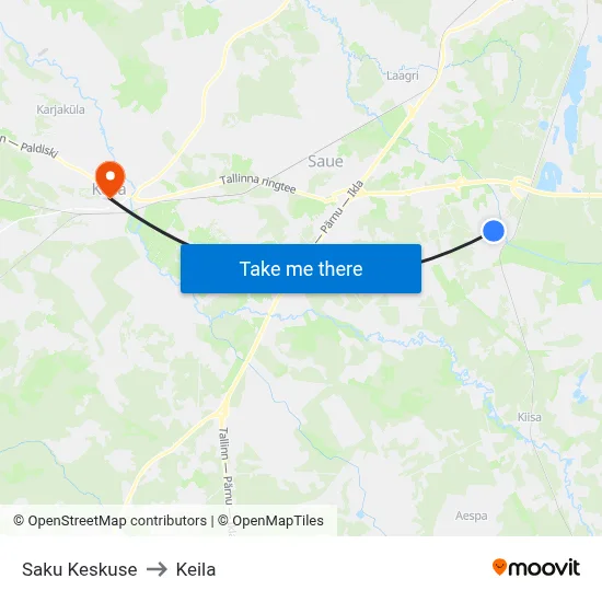 Saku Keskuse to Keila map