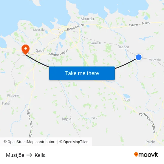 Mustjõe to Keila map