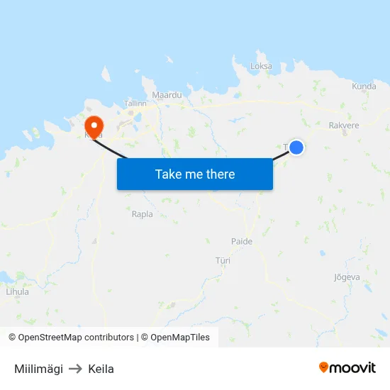 Miilimägi to Keila map