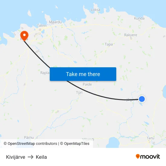 Kivijärve to Keila map
