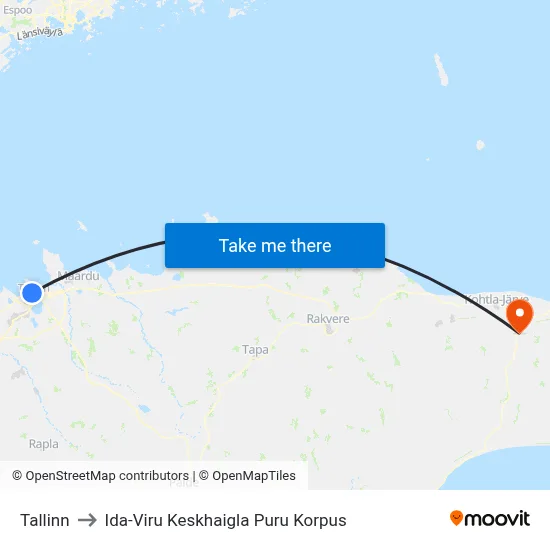 Tallinn to Ida-Viru Keskhaigla Puru Korpus map