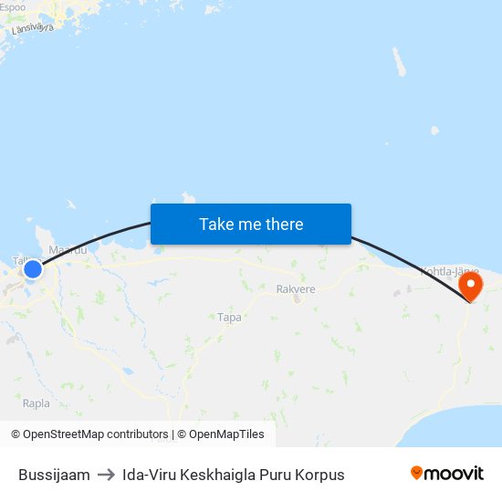Bussijaam to Ida-Viru Keskhaigla Puru Korpus map