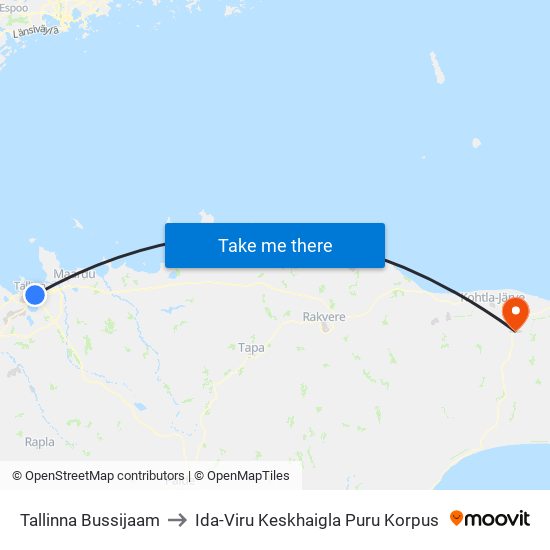 Tallinna Bussijaam to Ida-Viru Keskhaigla Puru Korpus map