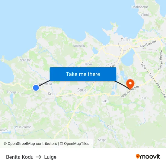 Benita Kodu to Luige map
