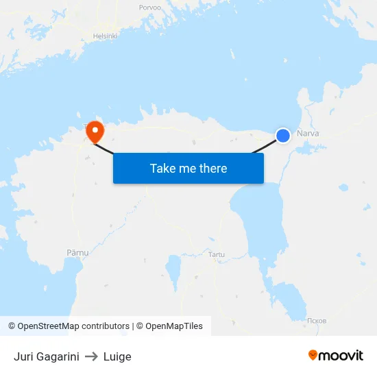 Juri Gagarini to Luige map