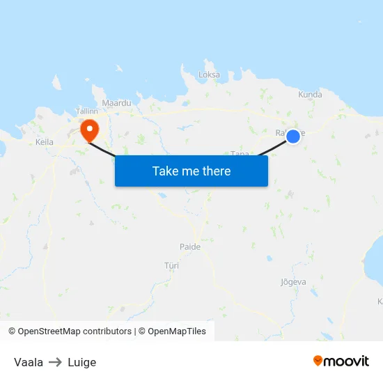 Vaala to Luige map