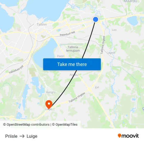 Priisle to Luige map