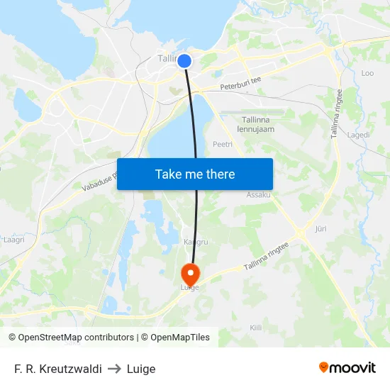 F. R. Kreutzwaldi to Luige map