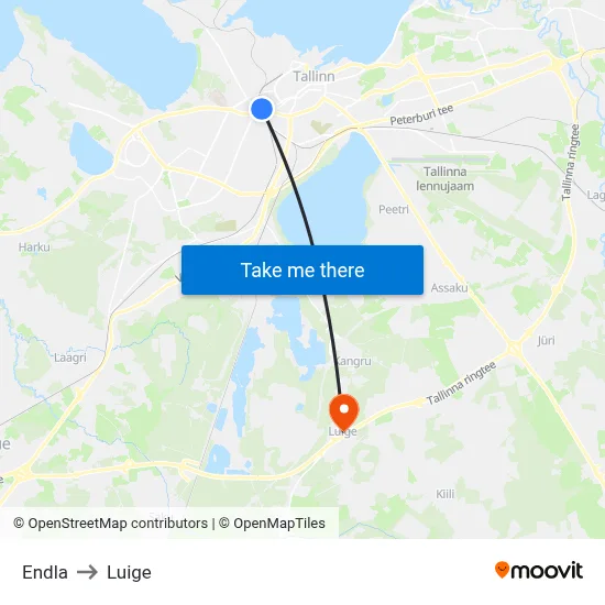Endla to Luige map