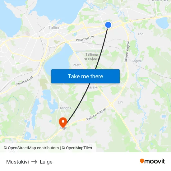 Mustakivi to Luige map