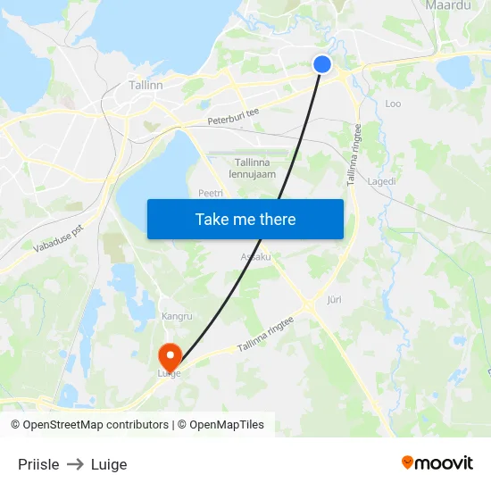 Priisle to Luige map