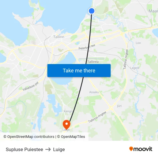 Supluse Puiestee to Luige map