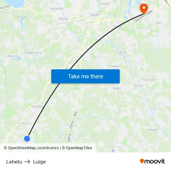 Lehetu to Luige map