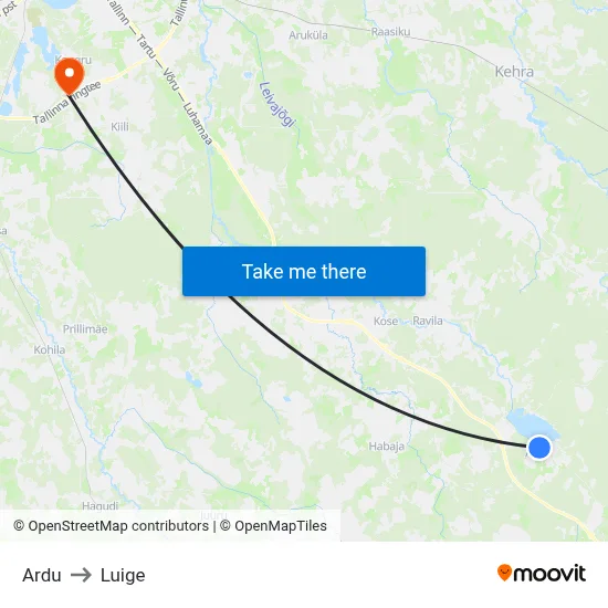 Ardu to Luige map