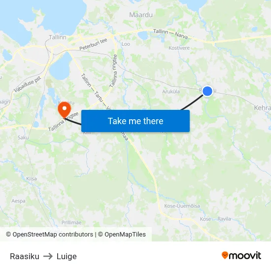 Raasiku to Luige map