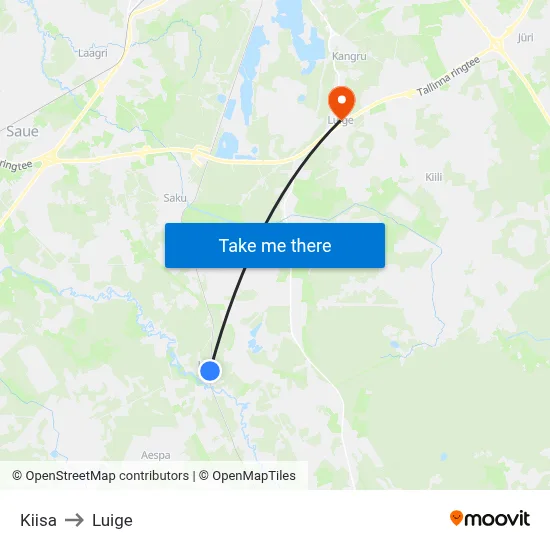 Kiisa to Luige map