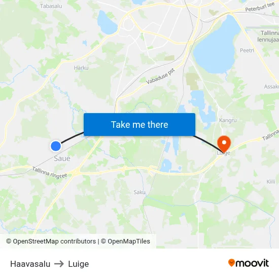 Haavasalu to Luige map