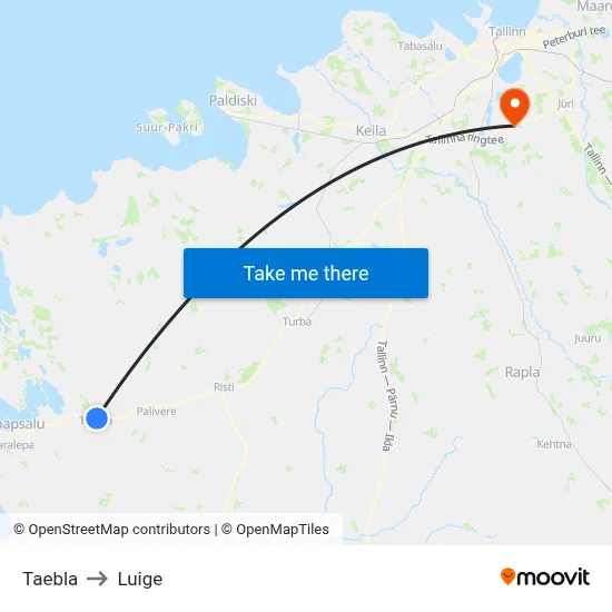 Taebla to Luige map